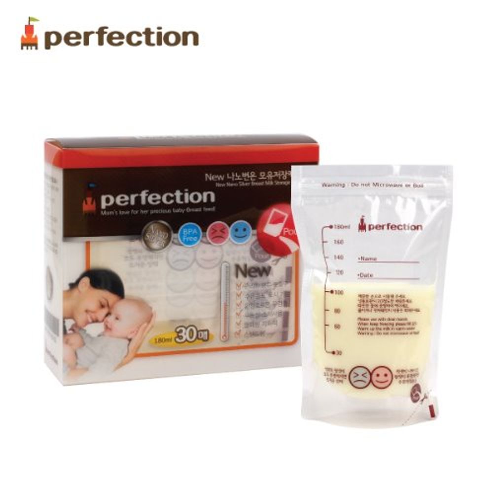 [PERFECTION] 2 Way Nano Silver Breast Milk Storage Bags, 180ml, 30pcs (Temperature indicator)_ Breast-Feeding, Milk Powder _ Made in KOREA